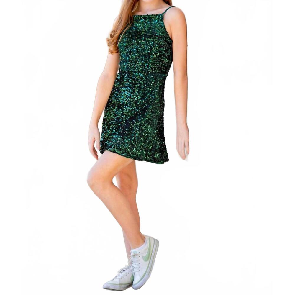 NEW MISS BEHAVE GIRLS girl's sequin mini dress in green